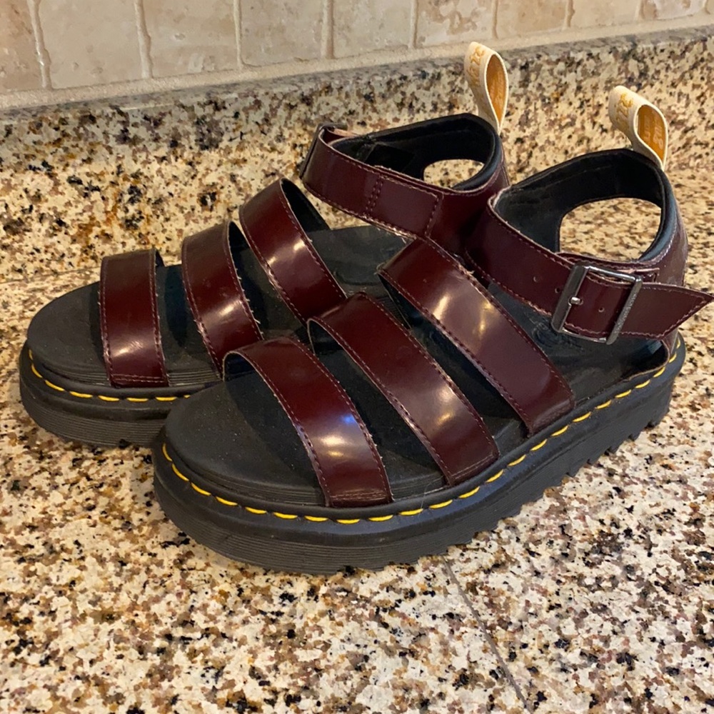 Dr. Marten’s cherry red Blaire flatform sandals